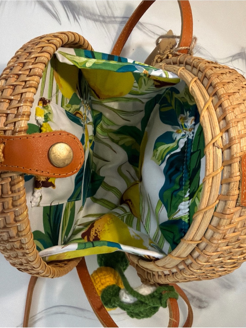 Round Woven Rattan Crossbody Bag - Natural - Picture 2 of 3